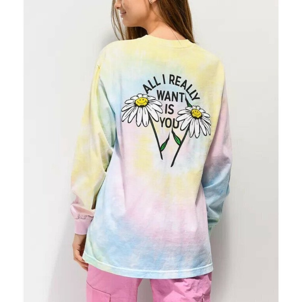 By Samii Ryan Women's All I Want Tie Dye Long‎ Sleeve T-Shirt Size Small